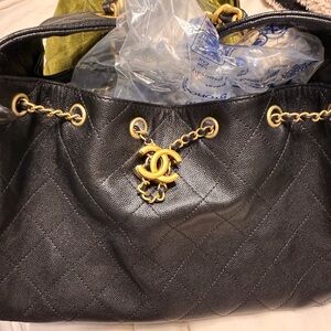 Chanel 25 small Black Quilted Shoulder Bag with Gold Accents